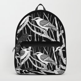 Birds Backpack | Bird, Ink, Forest, Animal, Tree, Surrealism, Illustration, Graphic, Night, Black and White 