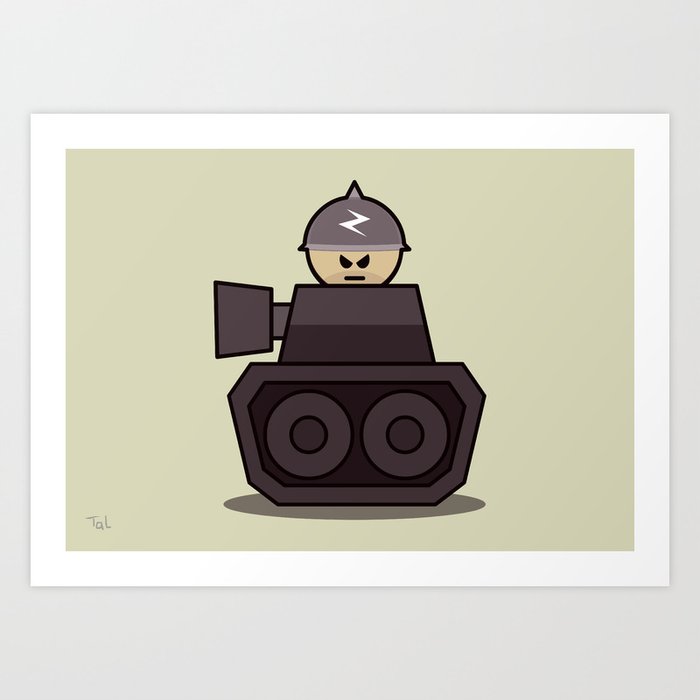 Grumpy Little Soldiers Tank Military Art Wall Print