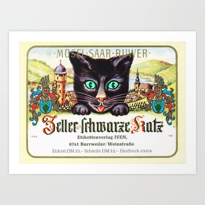 Vintage Zeller Schwarze Katz Black Cat Wine Bottle Label Print Art Print