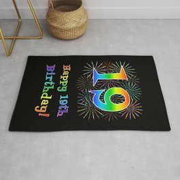 [ Thumbnail: 19th Birthday - Fun Rainbow Spectrum Gradient Pattern Text, Bursting Fireworks Inspired Background Rug ]