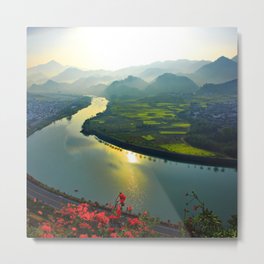 China Photography - River Flowing Between Big Mountains Metal Print