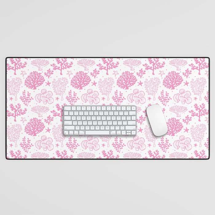 Pink Coral Silhouette Pattern Desk Mat