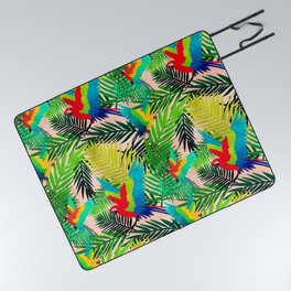 Parrots and Tropical Leaves Picnic Blanket