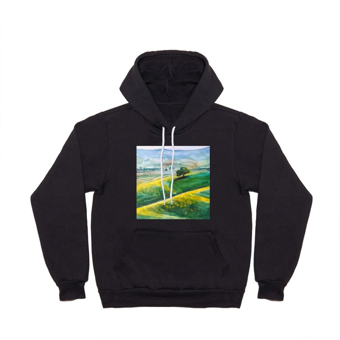 green and yellow landscape watercolor painting Hoody