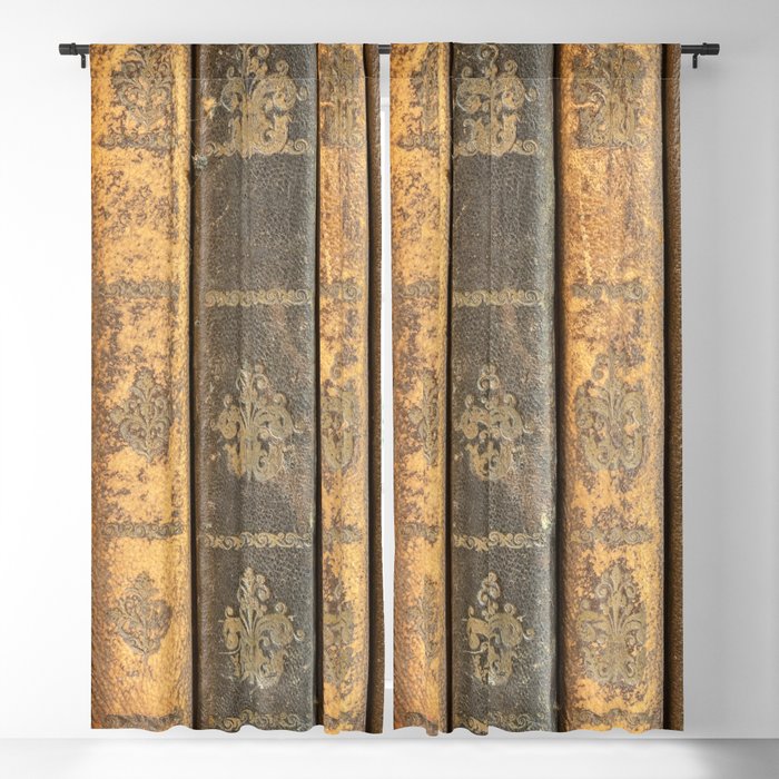 Row of ancient medieval weathered books with leather covers Blackout Curtain