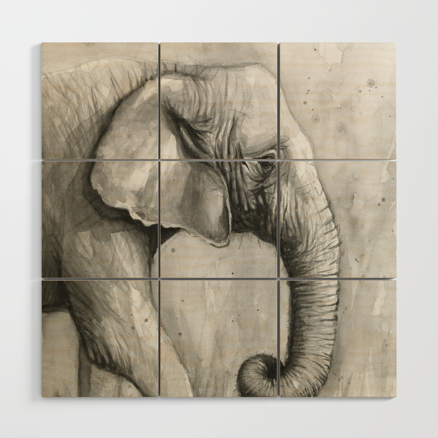 Elephant Black And White Watercolor Wood Wall Art By Olechka Society6