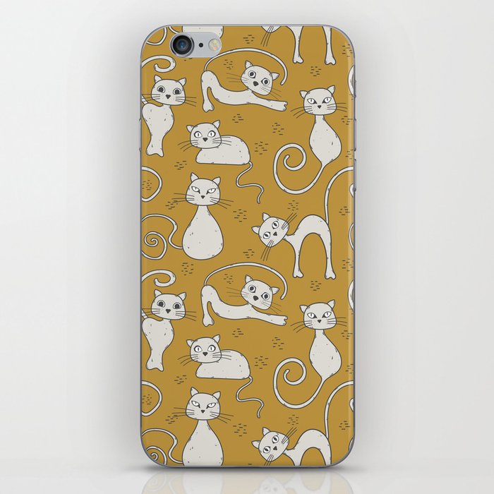 Mustard yellow and off-white cat pattern iPhone Skin
