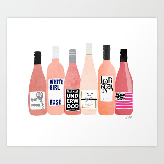 Rose Wine Bottles Art Print