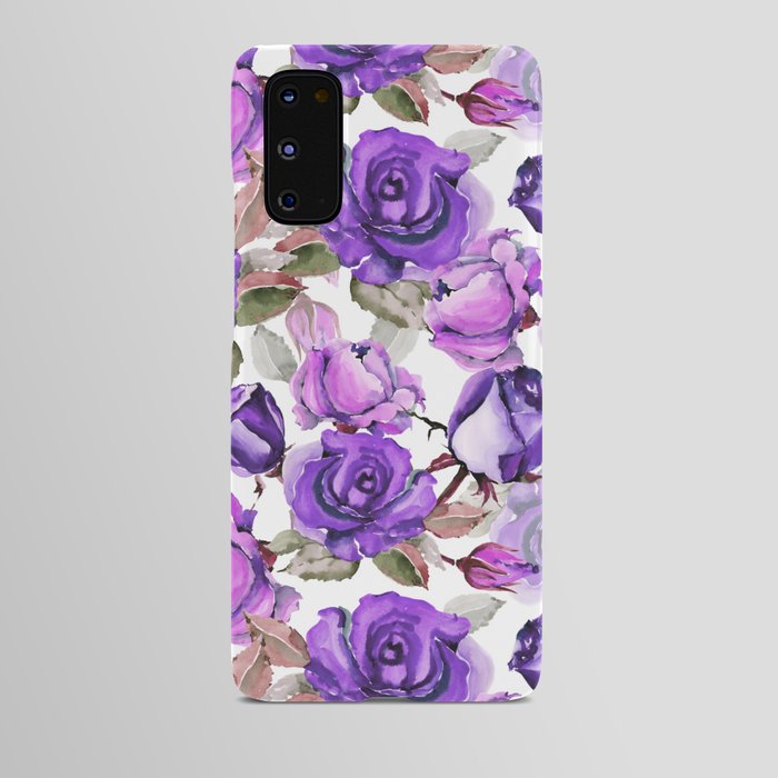Violet lilac pink watercolor botanical roses floral Android Case