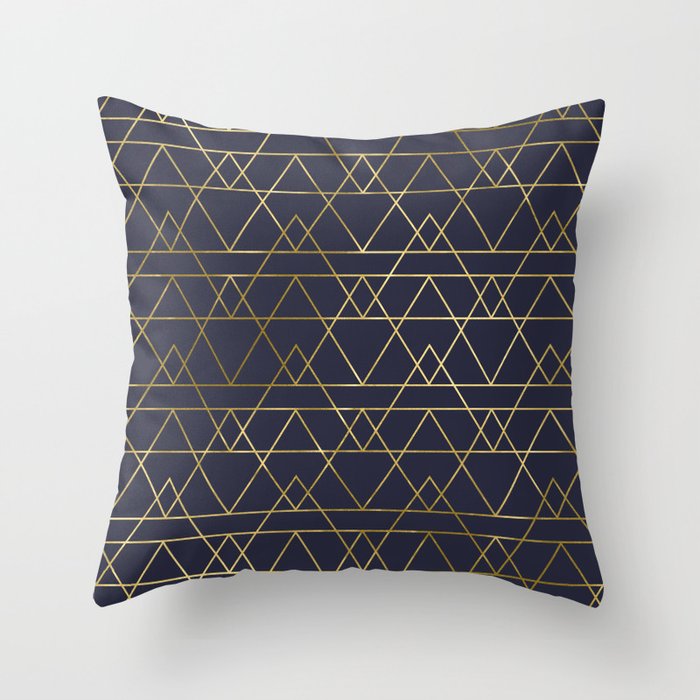 Modern Gold Navy Blue Throw Pillow