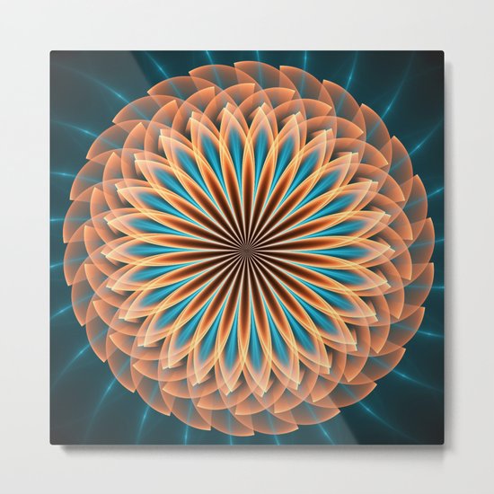 Floral mandala in orange and blue Metal Print