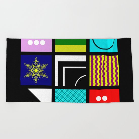 Eclectic 1 - Random collage of 9 bold colourful patterns in an abstract style Beach Towel
