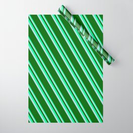 [ Thumbnail: Green, Powder Blue & Dark Green Colored Lines Pattern Wrapping Paper ]