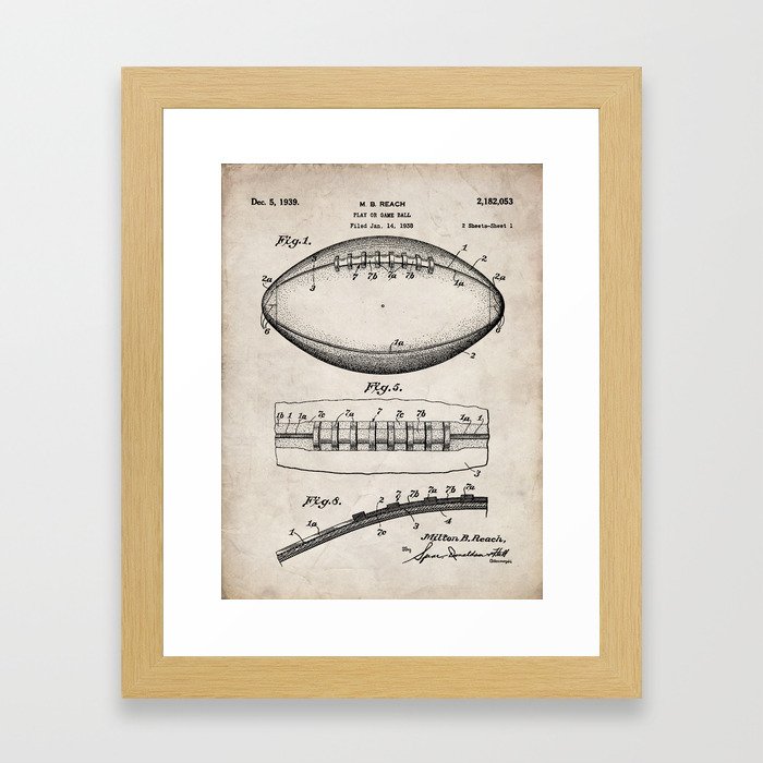 Football Patent - American Football Art - Antique Framed Art Print