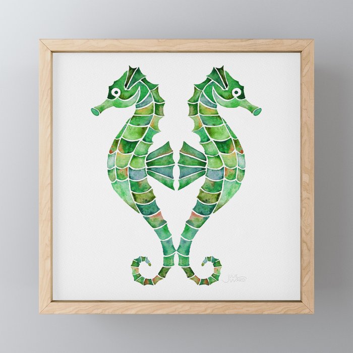 Watercolor Seahorse - Emerald Green Framed Mini Art Print