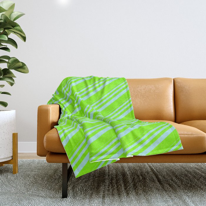 Turquoise & Chartreuse Colored Stripes/Lines Pattern Throw Blanket