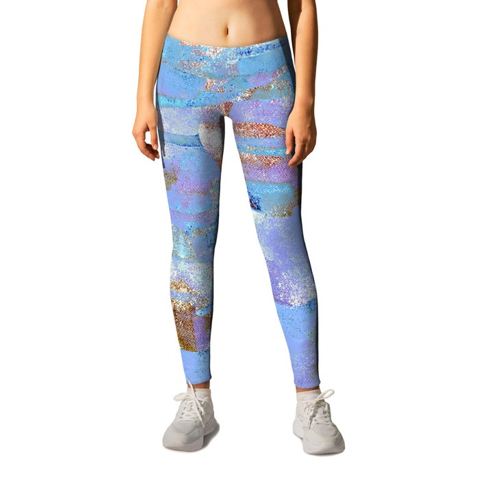 African Dye - Colorful Ink Paint Abstract Ethnic Tribal Organic Shape Art Mud Cloth Baby Blue Leggings