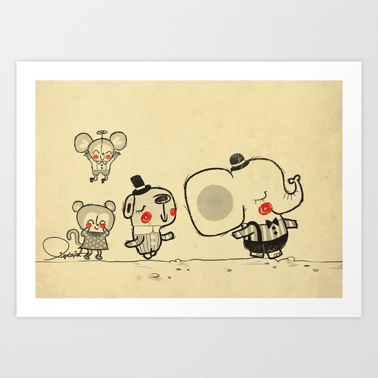 Forest Friends \ Cute Animals March\ elephant cats dogs Art Print
