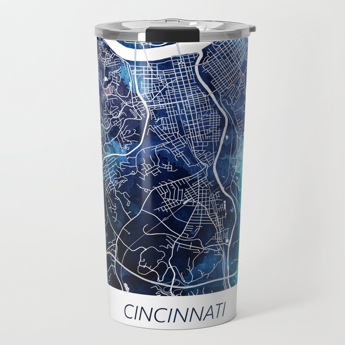 Cincinnati Ohio Map Navy Blue Turquoise Watercolor USA States Maps Travel Mug
