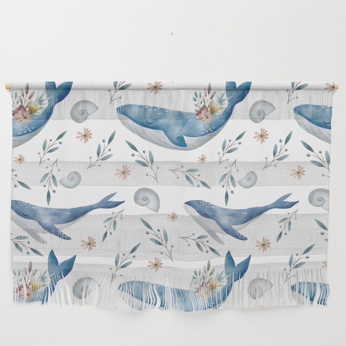 Whale with flowers seamless pattern  Wall Hanging