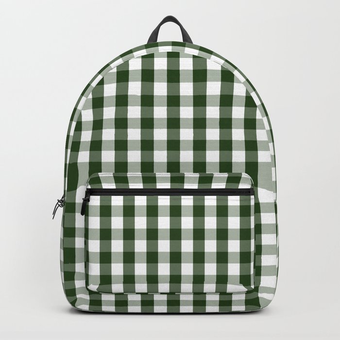 Dark Forest Green and White Gingham Check Backpack