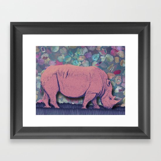Pink Rhinoceros Collage Framed Art Print