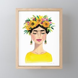 Floral Frida - Yellow Framed Mini Art Print
