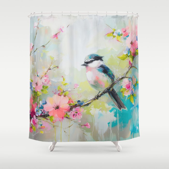 Bird On Cherry Tree  Shower Curtain
