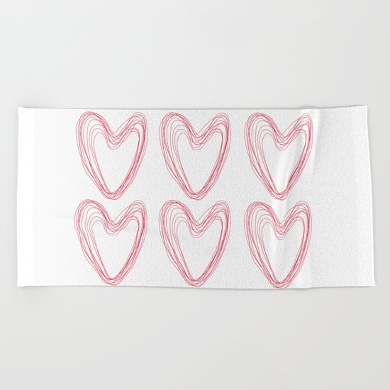 Nine Red Hearts Beach Towel
