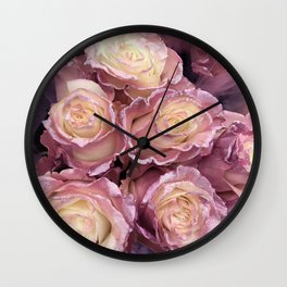 Princess-Pink Pastel Roses With Glitter Trim Wall Clock