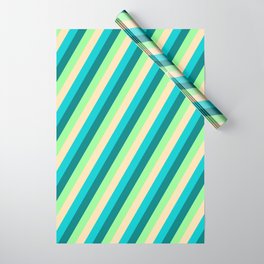[ Thumbnail: Teal, Green, Beige, and Dark Turquoise Colored Striped/Lined Pattern Wrapping Paper ]