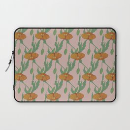 Orange Poppy with Greenery // small scale //Salmon Pink Background  Laptop Sleeve