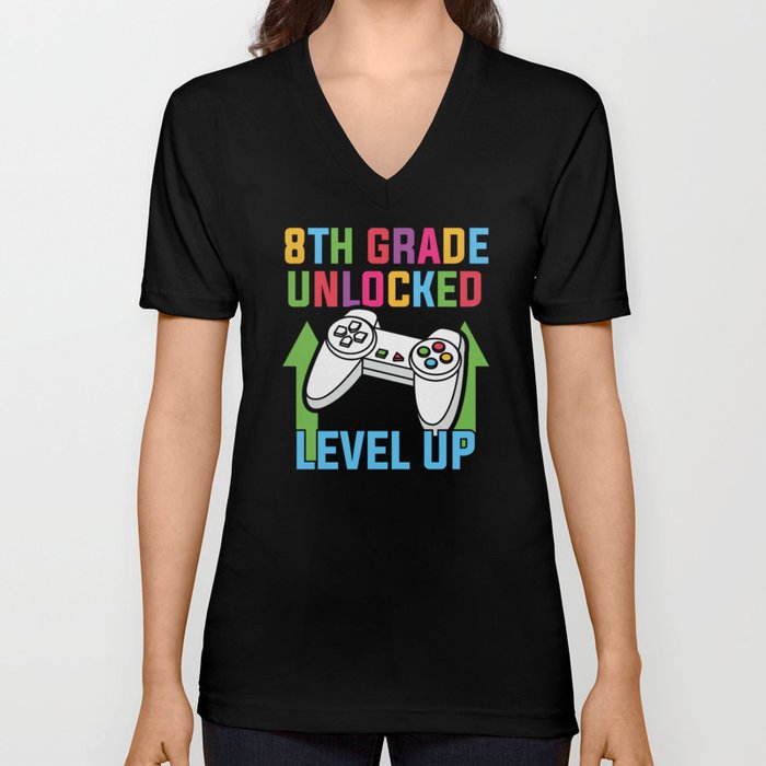 8th Grade Unlocked Level Up V Neck T Shirt