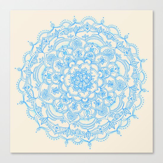 Pale Blue Pencil Pattern - hand drawn lace mandala Canvas Print