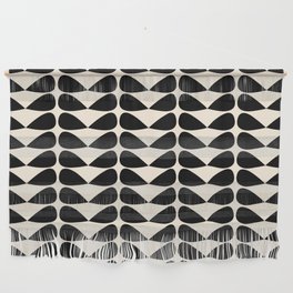 Mod Leaves Mid Century Modern Abstract Pattern in Black and Almond Cream Wall Hanging