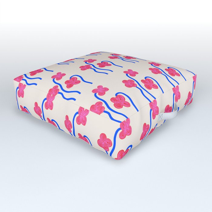 Retro 70s Flowers in Funky Minimalism Outdoor Floor Cushion