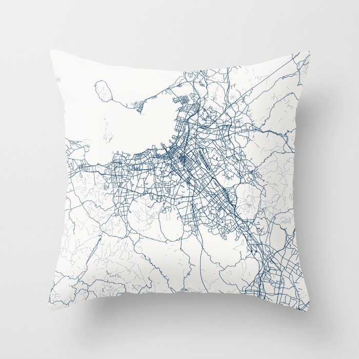 Fukuoka - Japan - Authentic Map Illustration Throw Pillow