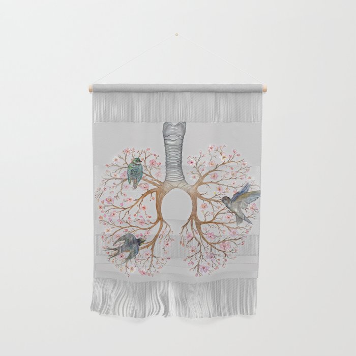 Blooming Lungs: Human Anatomy, Floral Cherry Blossom Wall Hanging