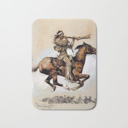 Frederic Remington “Buffalo Hunter Spitting Bullets” Western Art Bath Mat | Cowboys, Reloading, Breeches, Illustrator, Rifle, Western, Frontier, Indians, Pioneer, Painting 