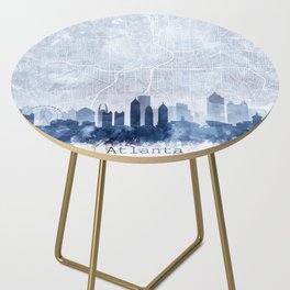Atlanta Skyline & Map Watercolor Navy Blue, Print by Zouzounio Art Side Table
