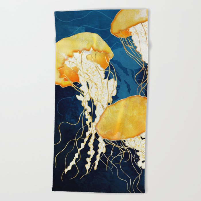 Yellow Metallic Jellyfish Beach Towel