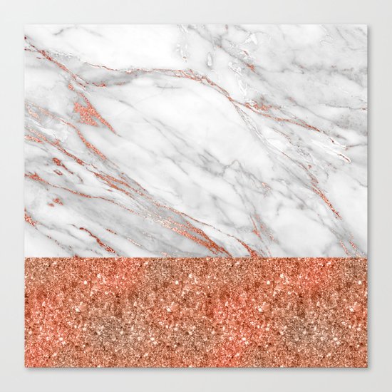 Luxury and glamorous pink glitter and white marble Canvas Print