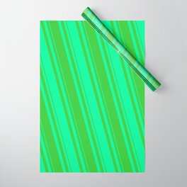 [ Thumbnail: Green and Lime Green Colored Lined Pattern Wrapping Paper ]