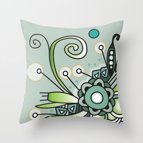 Ornate square zentangle, Jade Color Throw Pillow