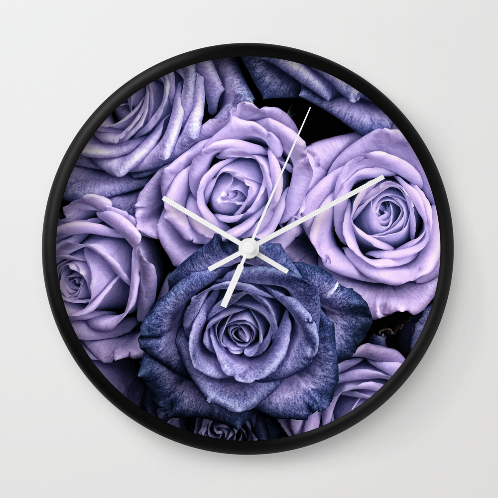 Purple Roses Floral Flowers Violet Wall Clock By Magic Dreams Society6