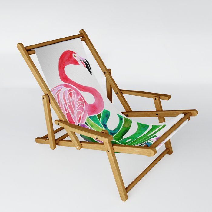 Flamingo and Tropical Leaves Sling Chair