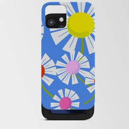 Modern Retro Daisy Flowers On Blue iPhone Card Case