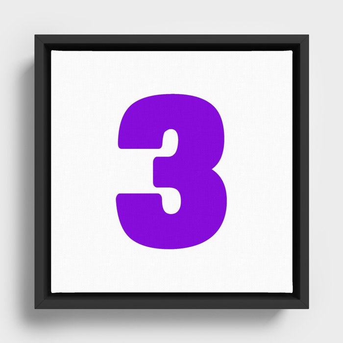 3 (Violet & White Number) Framed Canvas