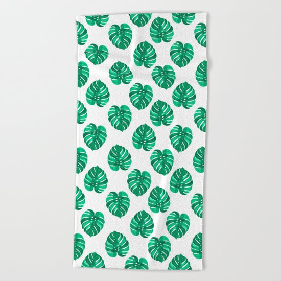 Monstera house plant leaf green painting pattern trendy hipster indoor house plant tropical garden Beach Towel