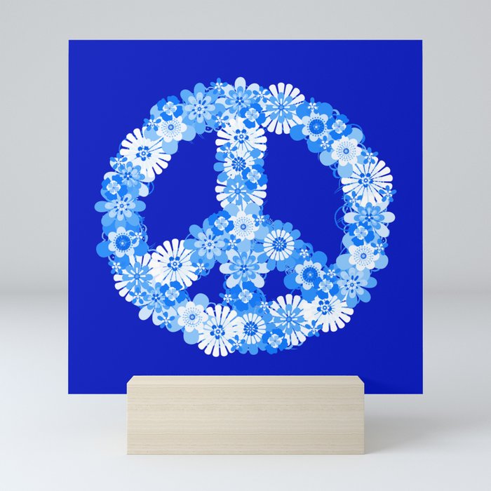 Peace Sign Floral Blue Mini Art Print